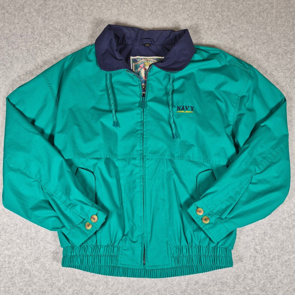 Vintage Gear for Sports Jacket Mens Large Teal Navy Blue Embroidered Navy Logo